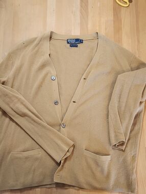 Handsome Polo by Ralph Lauren Men’s Tan Ribbed Button Cardigan